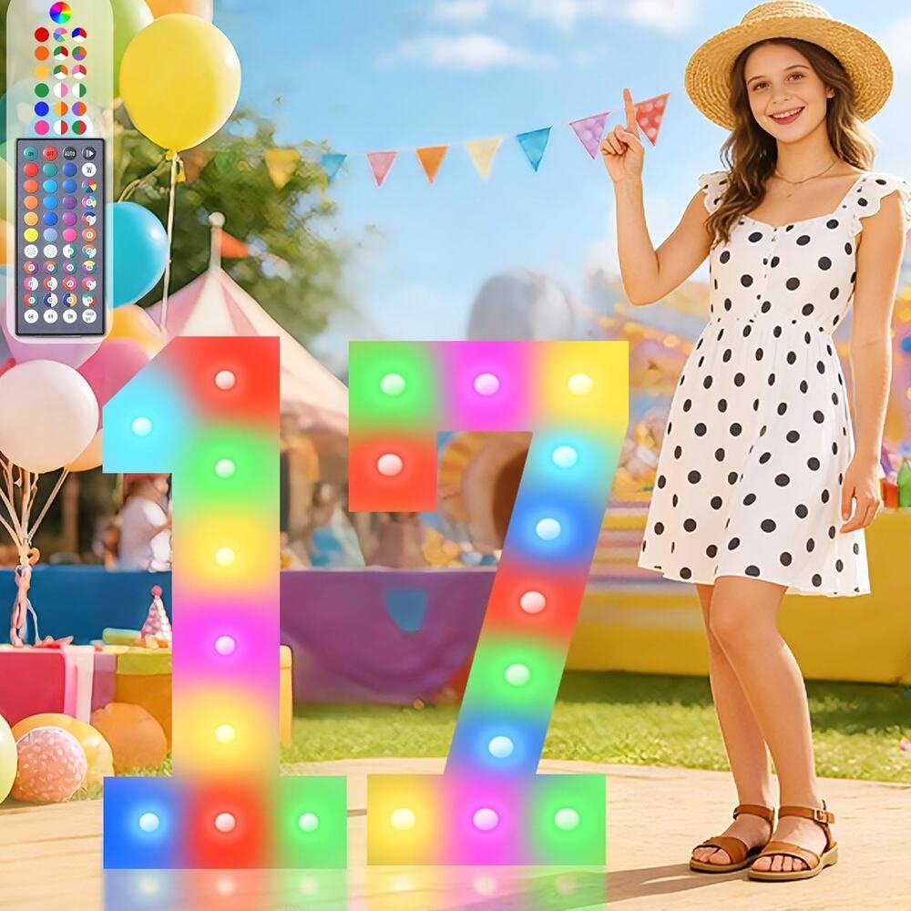 Pooqla Number 17 RGB Light Up Birthday Decoration 2.4 FT 34 Colors New
